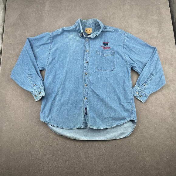 VTG Port Authority Denim Shirt Men XL Blue Cisco Systems Logo Embroidered Cotton